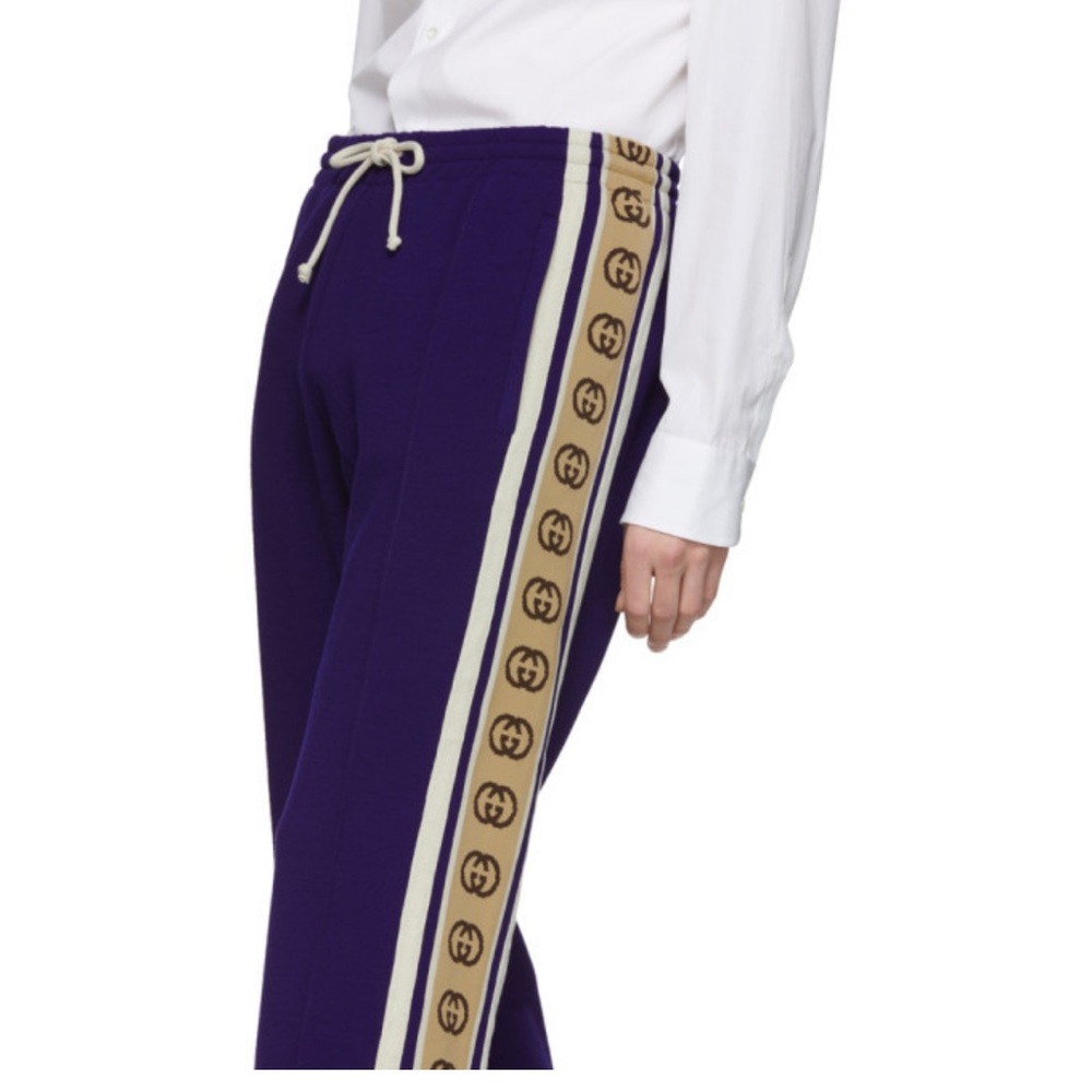Gucci blue logo stripe side strip cropped track pants  sz M